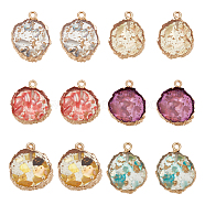 CHGCRAFT 12Pcs 6 Colors Transparent Resin Pendants, Nuggets Charm, with Light Gold Tone Iron Findings and Gold Foil, Mixed Color, 21~23x17~20x5.5mm, Hole: 1.6mm(CRES-CA0001-22)