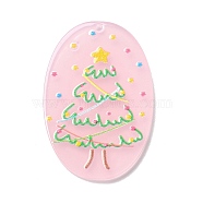Printed  Acrylic Pendants, for Christmas, Oval with Chriatmas Tree Charm, Pink, 39.5x26x2mm, Hole: 1.6mm(MACR-F072-08B)