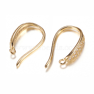 Brass Micro Pave Cubic Zirconia Earring Hooks, with Horizontal Loop, Golden, 15x9x3mm, 9 Gauge, Hole: 0.5mm(ZIRC-A008-09G)