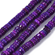 Natural Freshwater Shell Beads Strands, Dyed, Flat Round/Disc, Heishi Beads, Indigo, 5~6x1~2mm, Hole: 1mm, about 205~215pcs/strand, 15.35 inch(39cm)(SHEL-S278-025E)