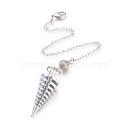 Brass Coil Dowsing Pendulums, Spiral Pendulum, with Lobster Claw Clasps, Cone, Platinum, 225x2.5mm(KK-K239-01P)