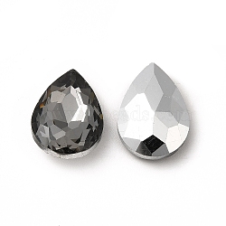 Glass Pointed Back Rhinestone, Back Plated, Faceted, Teardrop, Gray, 14x10x5mm(RGLA-Q001-17)