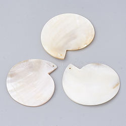 Freshwater Shell Pendants, Creamy White, 62x58x2.5mm, Hole: 1.8mm(SHEL-Q020-13)