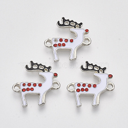 Alloy Links connectors, with Enamel and Light Siam Rhinestone, Christmas Reindeer/Stag, Antique Silver, White, 20x19x2mm, Hole: 1.6mm(PALLOY-T072-014AS)