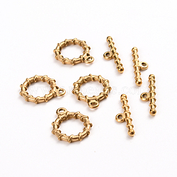 Ion Plating(IP) 304 Stainless Steel Toggle Clasps, Ring, Golden, Ring: 19x16x2.5mm, Hole: 1.6mm, Bar: 22x6x2.5mm, Hole: 1.6mm(STAS-D142-05A-G)