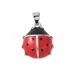 Brass Enamel Pendants, Ladybird Charm, Platinum, 17.5x15x5.5mm, Hole: 4x3.5mm(KK-C089-05P)