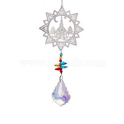 Crystal Glass Sun Catcher Pendant, Rainbow Maker, DIY Garden & Home Decoration, House, 385mm, Pendant: 50mm(PW-WG51014-01)