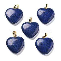 Dyed Blue Natural Sesame Jasper Pendants, with Brass Findings, Heart, 22~23x20x5mm, Hole: 6.5x3.5mm(G-G956-B78-G)