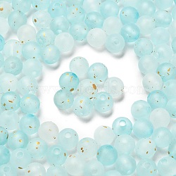 Frosted Transparent Acrylic Beads, Round, with Gold Foil & Glitter, Gradient Color, Azure, 8x7.5mm, Hole: 2mm(X1-OACR-F013-13G)