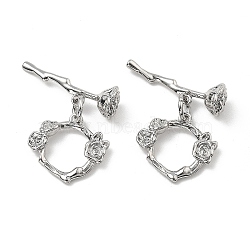 Brass Toggle Clasps, Cadmium Free & Nickel Free & Lead Free, Flower, Platinum, Ring: 14x15x3mm, Hole: 1mm, Bar: 21x6x6mm, hole: 1mm(X-KK-B129-20P)