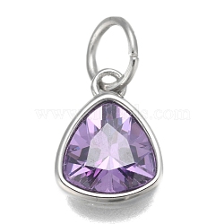 304 Stainless Steel Cubic Zirconia Pendant, Triangle, Stainless Steel Color, Plum, 12.5x9.5x5mm, Hole: 5mm(ZIRC-P080-B01)