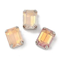 Brass Glass Rhinestone Sew on Rhinestones, Faceted, Rectangle, Mixed Color, Platinum, 8x6x5.5mm, Hole: 1mm(RGLA-B004-10A-P)