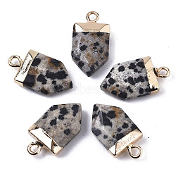 Natural Dalmatian Jasper Pointed Pendants, with Light Gold Plated Top and Brass Loop, Arrow, Faceted, 19x10.5x4.5mm, Hole: 1.8mm(X-G-N326-34D)