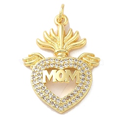 Mother's Day Brass Micro Pave Clear Cubic Zirconia Pendants, Heart, Real 16K Gold Plated, 27.5x20x3.5mm, Hole: 3mm(FIND-Z041-20I)