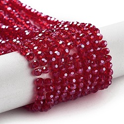 Electroplate Transparent Glass Beads Strands, Faceted, Round, Pearl Luster Plated, Dark Red, 3mm, Hole: 0.8mm, about 164~166pcs/strand, 19.69~19.88 inch(50~50.5cm)(EGLA-A035-T3mm-A07)