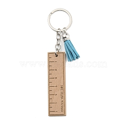 Wood Keychain, with Tassel & Iron Key Ring, Ruler, Peru, 13.7cm(KEYC-C007-03P)