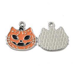 Alloy Enamel Pendants, for Halloween, Cat Pumpkin Shape, Orange, 20.5x20x1.2mm, Hole: 1.8mm(ENAM-Z001-15P-03)