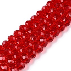 Glass Beads Strands, Faceted, Rondelle, Red, 8x6mm, Hole: 1mm, about 64~65pcs/strand, 15.75~16.14 inch(40~41cm)(EGLA-A044-T8mm-D01)