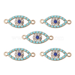 Alloy Connector Charms with Capri Blue Rhinestone and Synthetic Turquoise, Eye Links, Nickel, Golden, 24x10x3mm, Hole: 1.5mm(FIND-YW0003-50)