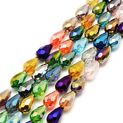 Faceted Teardrop Glass Beads Strands, Mixed Color, 15x10mm, Hole: 1mm, about 28pcs/strand, 16 inch(X-GS053-AB)