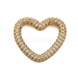 Rack Plating Brass Micro Pave Clear Cubic Zirconia Linking Rings, Long-Lasting Plated, Cadmium Free & Lead Free, Real 18K Gold Plated, Heart, 19.5x21.5x3mm, Inner Diameter: 10x15mm(KK-Z070-12G-02)