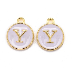 Golden Plated Alloy Charms, Cadmium Free & Lead Free, with Enamel, Enamelled Sequins, Flat Round with Letter, White, Letter.Y, 14x12x2mm, Hole: 1.5mm(ENAM-S118-01Y)