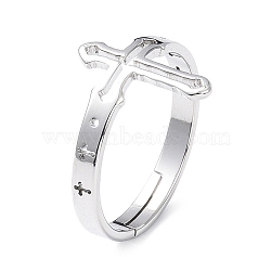 304 Stainless Steel Hollow Out Cross Adjustable Ring for Women, Stainless Steel Color, Inner Diameter: 17mm(RJEW-I097-05P)