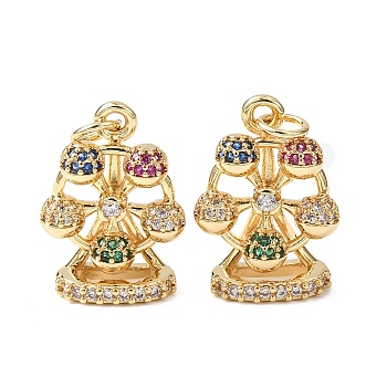 Brass Micro Pave Cubic Zirconia Pendants, Cadmium Free & Lead Free, Rack Plating, Long-Lasting Plated, with Jump Ring, Real 18K Gold Plated, 19x13.5x6.5mm, Hole: 3.5mm