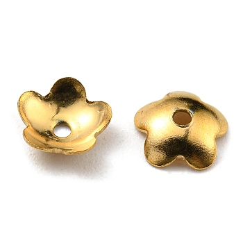 304 Stainless Steel Bead Caps, 5-Petal Flower, Real 18K Gold Plated, 5.6x5.8x1.5mm, Hole: 1mm