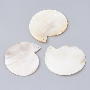 Freshwater Shell Pendants, Creamy White, 62x58x2.5mm, Hole: 1.8mm