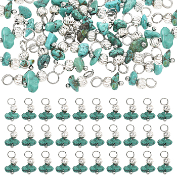 40Pcs Natural HuBei Turquoise  Pendants, with Brass Findings, 12.2mm, Hole: 3mm