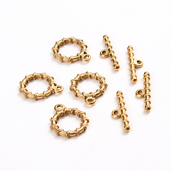 Ion Plating(IP) 304 Stainless Steel Toggle Clasps, Ring, Golden, Ring: 19x16x2.5mm, Hole: 1.6mm, Bar: 22x6x2.5mm, Hole: 1.6mm