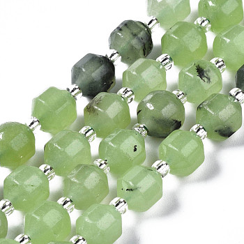 Natural White Jade Beads Strands, Imitation Prehnite, with Seed Beads, Faceted, Polygon, 8x7.5mm, Hole: 1.2mm, about 37~39pcs/strand, 14.69 inch~15.16 inch(37.3cm~38.5cm)