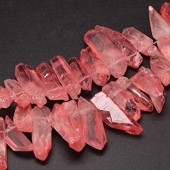 Natural Quartz Crystal Beads Strands, Nuggets, Tusk Shape, Dyed, Indian Red, 6~9x18~26mm, Hole: 1mm about 46pcs/strand, 16 inch