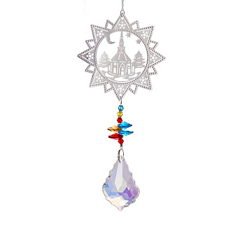 Crystal Glass Sun Catcher Pendant, Rainbow Maker, DIY Garden & Home Decoration, House, 385mm, Pendant: 50mm