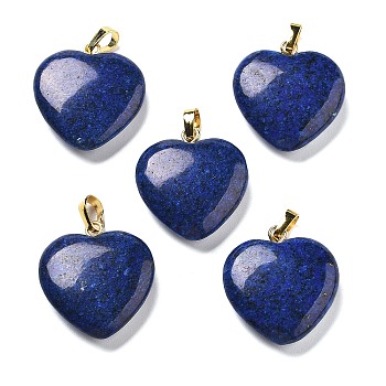 Dyed Blue Natural Sesame Jasper Pendants, with Brass Findings, Heart, 22~23x20x5mm, Hole: 6.5x3.5mm