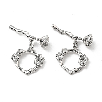 Brass Toggle Clasps, Cadmium Free & Nickel Free & Lead Free, Flower, Platinum, Ring: 14x15x3mm, Hole: 1mm, Bar: 21x6x6mm, hole: 1mm