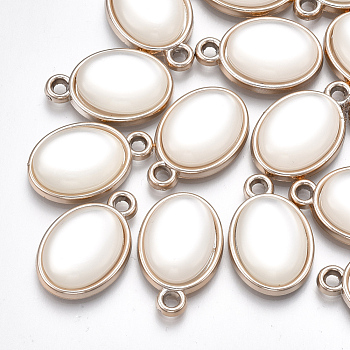 UV Plating Acrylic Pendants, with Acrylic Imitation Pearl, Oval, Light Gold, 23x15x6mm, Hole: 2mm