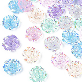 Transparent Resin Cabochons, AB Color Plated, Rose Flower, Mixed Color, 9.5x9.5x4.5mm