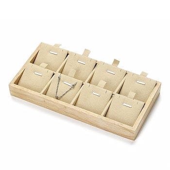 Wood Covered with Microfiber Pendant Display Stands, 8 Slots Jewelry Holders, Rectangle, Beige, 11.15x22x2.4cm