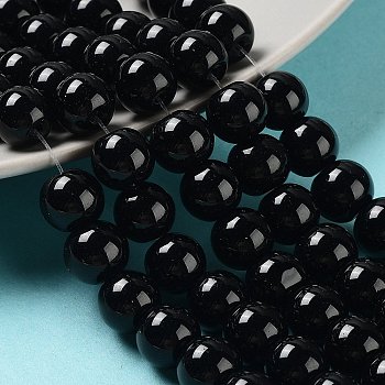 Black Glass Pearl Round Loose Beads For Jewelry Necklace Craft Making, 10mm, Hole: 1mm, about 85pcs/strand