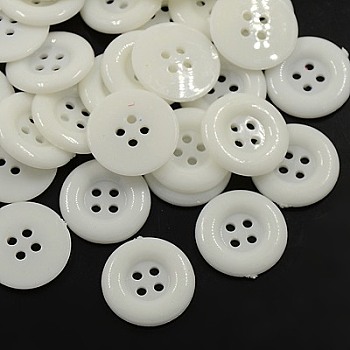 Acrylic Shirt Buttons, Plastic Sewing Buttons for Costume Design, 4-Hole, Dyed, Flat Round, White, 18x2.5mm, Hole: 1mm