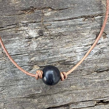 Natural Black Onyx(Dyed & Heated) Round Ball Pendant Genuine Leather Handmade Necklace Simple Elegant Jewelry