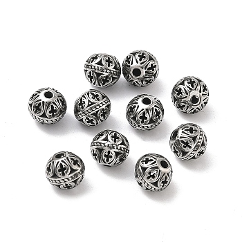 Retro 316 Surgical Stainless Steel Beads, Round with Cross, Manual Polishing, Antique Silver, 8mm, Hole: 1.5~1.8mm