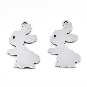 Non-Tarnish 201 Stainless Steel Pendants, Laser Cut, Rabbit, Stainless Steel Color, 20.5x13x0.9mm, Hole: 1.4mm