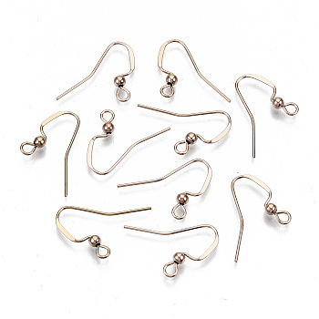 304 Stainless Steel Earring Hooks, Ear Wire, Cadmium Free & Nickel Free & Lead Free, Rose Gold, 16~18x22mm, Hole: 2mm, 21 Gauge, Pin: 0.7mm