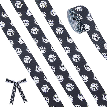 Polyester Ribbon, Volleyball Pattern, for Gift Wrapping, Black, 7/8 inch(22mm)