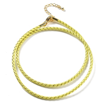 Polyester Cord Braided Necklace Makings, with Brass Findings, Stainless Steel Clasps, Long-Lasting Plated, Golden, Green Yellow, 18-3/4 inch(47.5cm)