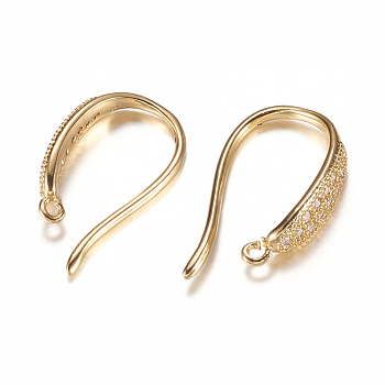 Brass Micro Pave Cubic Zirconia Earring Hooks, with Horizontal Loop, Golden, 15x9x3mm, 9 Gauge, Hole: 0.5mm