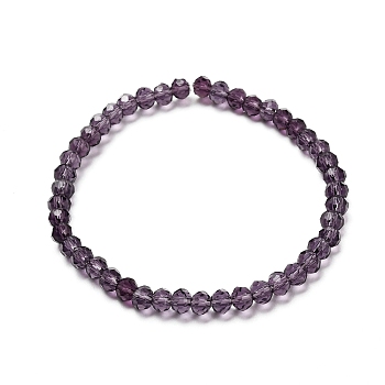Faceted Glass Rondelle Beads Stretch Bracelet for Kid, Transparent Glass Bracelet, Medium Purple, 4x3.5mm, Inner Diameter: 1-7/8 inch(4.8cm)